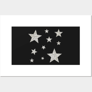 Silver Faux Glitter Stars Posters and Art